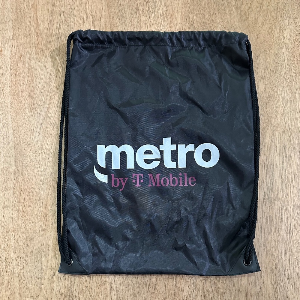 T-Mobile Black Lightweight Drawstring Backpack Pink Logo -New